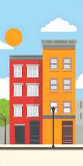 Naklejka premium Simple Illustration Of A Colorful Two Story Building On A Sunny Day