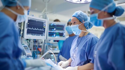 Medical team monitoring patient during surgery