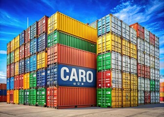 Fototapeta premium Vibrant letters dance across stacked cargo containers, injecting a splash of color into the industrial landscape and transforming shipping into a work of art.