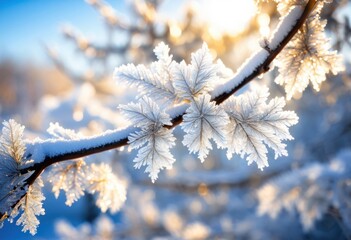 glistening frosty branches illuminated winter sunlight creating sparkling natural landscape, ice, nature, shine, sparkle, cold, season, crystal, beauty