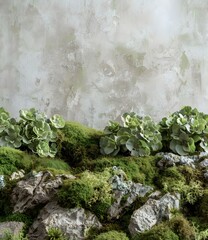 Naklejka premium Green Moss and Rock Wall Background