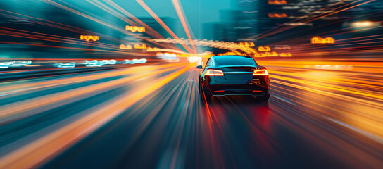 A car is driving down a road with a blurred background by AI generated image