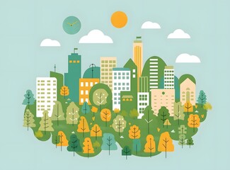 Obraz premium Green City Landscape Illustration
