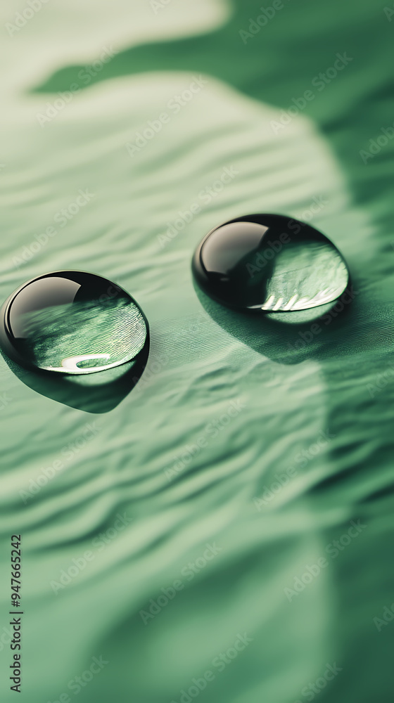 Wall mural water drops on green background