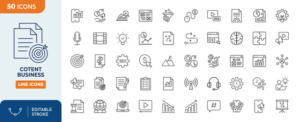 content business line editable icon set. Editable stroke. Vector illustration	