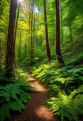 Fototapeta premium vibrant trails showcasing diverse flora fauna lush natural setting rich colors varied textures, adventure, exploration, discovery, journey, biodiversity