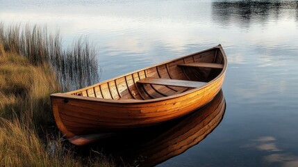Obraz premium Wooden Boat on Calm Lake