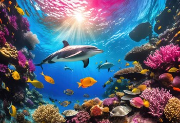 vibrant underwater scenes showcasing captivating marine hues diverse aquatic life, ocean, sea, coral, fish, reef, tropical, biodiversity, ecosystems