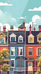 Fototapeta premium Colorful Row of Houses with a Blue Sky