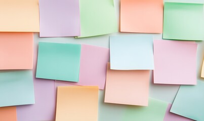 Fototapeta premium Empty mockup colorful sticky notes design post it for work memo reminders business planning, Generative AI