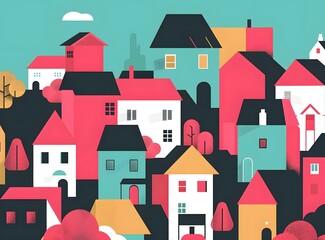 Abstract Colorful Illustration of Houses and Buildings