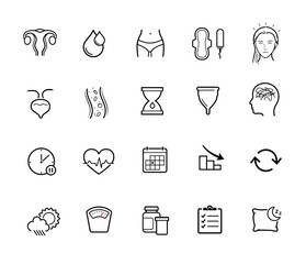 Woman menstruation cycle set icons. The outline icons are well scalable and editable. Contrasting elements are good for different backgrounds. EPS10.