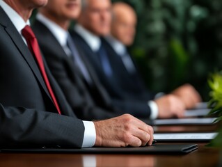 Fototapeta premium Business summit with focus on global leaders, formal setting, highlevel strategic planning