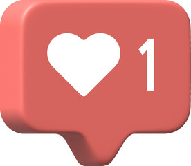 3d Like and love icon button. Heart flat icon in modern 3d speech bubble shapes. 1 like.
