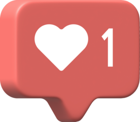 3d Like and love icon button. Heart flat icon in modern 3d speech bubble shapes. 1 like.