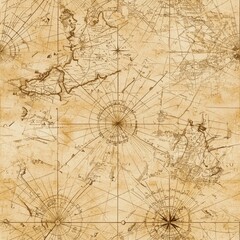 Seamless pattern of vintage nautical charts with aged parchment texture