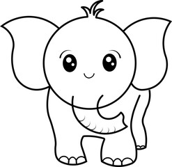 baby elephant cartoon, coloring page 