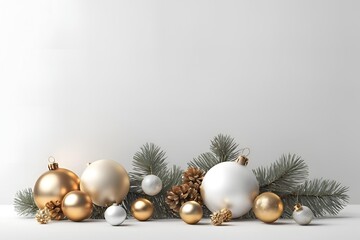 Christmas white background with christmas balls and decoration - 3d rendering