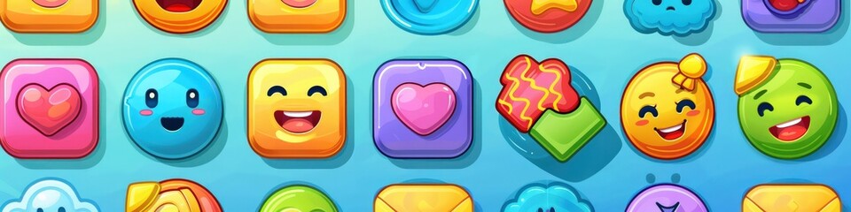 Design a playful range of emoji icons, each capturing a unique emotion in bold colors and sharp lines for websites.