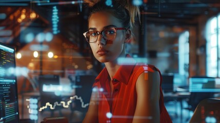 Obraz premium The Woman Coding Computer