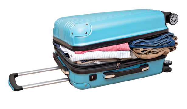 open suitcase with casual clothes isolated. png file - Powered by Adobe