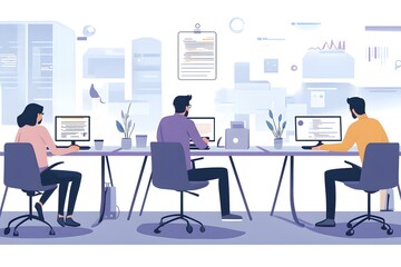 Team of programmers working on a project in a modern office