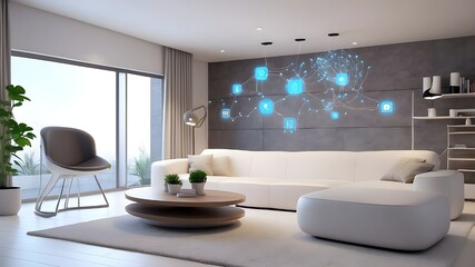 current technology in a smart house, wifi-based wireless system created with generative artificial intelligence