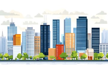 Fototapeta premium Modern City Skyline Illustration with Buildings and Trees