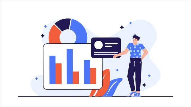 Digital user interface with charts and elements for data analysis illustration business animated video