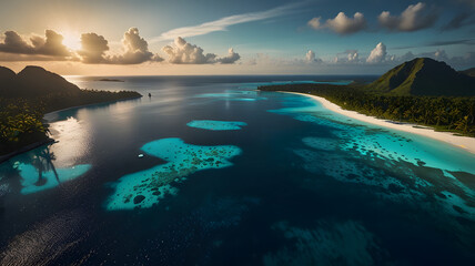 Stunning Island Paradise with Pristine Waters and Lush Palms.
