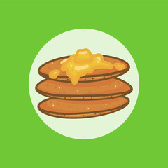 Layered pancake design with melted butter that looks delicious for breakfast drawn in a simple style