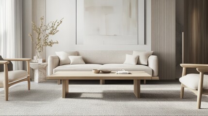Minimalist living room, modern, space, gray and white tones, create, elegant atmosphere, warm, quiet sense, simple walls, minimalist, aesthetic, simple, comfortable, elegant, lifestyle, modern design,