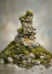 Stack of Stones Covered in Moss