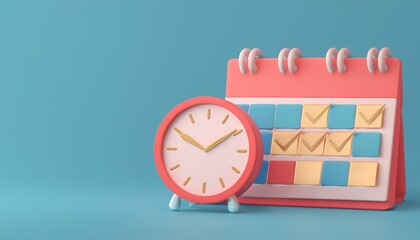 Stylish calendar and clock displaying time across a blue background, perfect for scheduling and time management imagery.