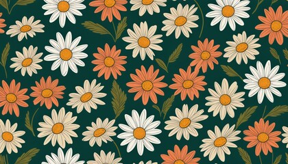 Vibrant Daisy Floral Pattern - Modern and Playful Design, Colorful Cartoon Daisy Wallpaper - Generative Ai