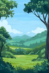Green Meadow Landscape With Mountains In The Background