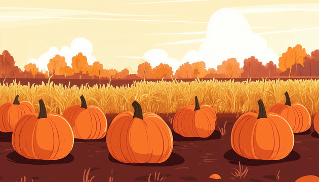Pumpkin field, modern simple flat design illustration