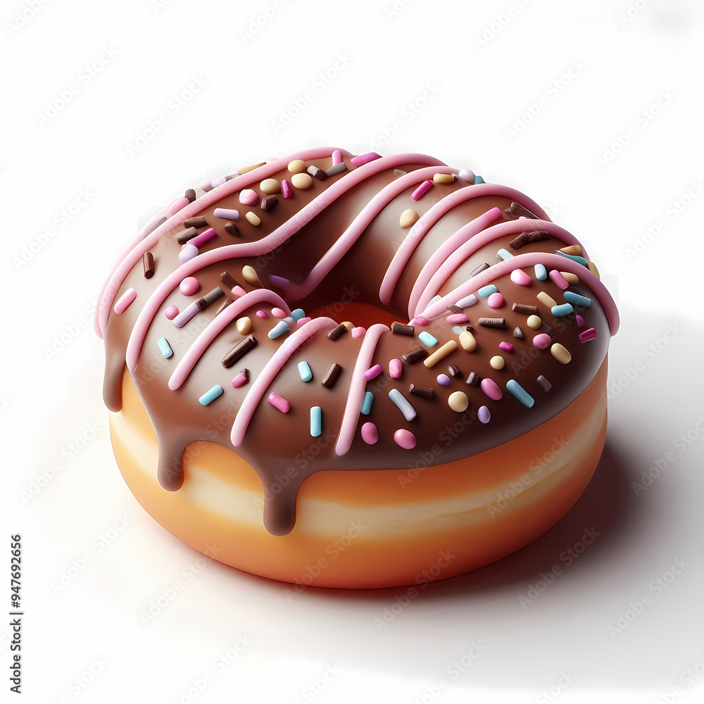 Wall mural chocolate glazed donut, isolated, white background