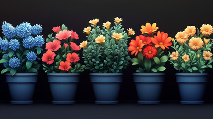 a variety of potted flowers, the counter of a cozy flower shop