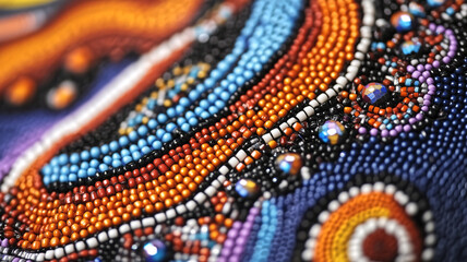 A detailed beadwork piece by an Indigenous artist colorful beads