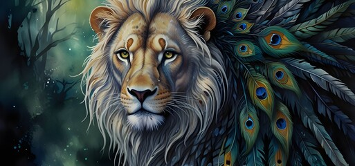 Lion's Mane, Serpent's Body, Ethereal Watercolor Chimera