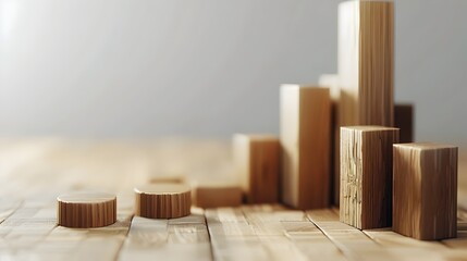 Wooden Blocks Model Data Growth Graph Finance over table and free copy space for your text banner. 3D Render illustration