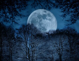 Naklejka premium The Phantom Moon: A Nighttime Tale in the Woods