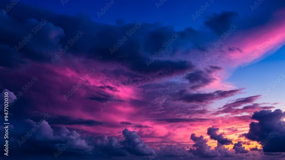 Poster the sky is filled with clouds and the sun is setting, creating a beautiful