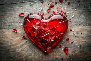 broken heart glass with shattered fragment