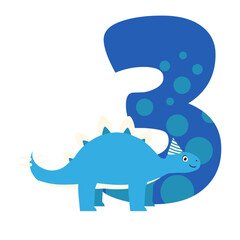 3 Three Number With Cute Dino