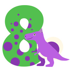 8 Eight Number With Cute Dino