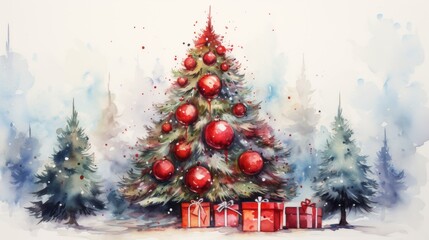 Obraz premium Merry Christmas Festival Watercolor Generative AI