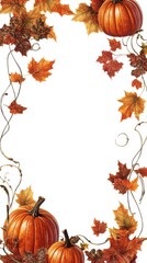 Autumn Leaves and Pumpkins on White Background