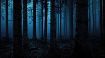 Fototapeta premium Spooky Forest with Tall Trees in Blue Tones